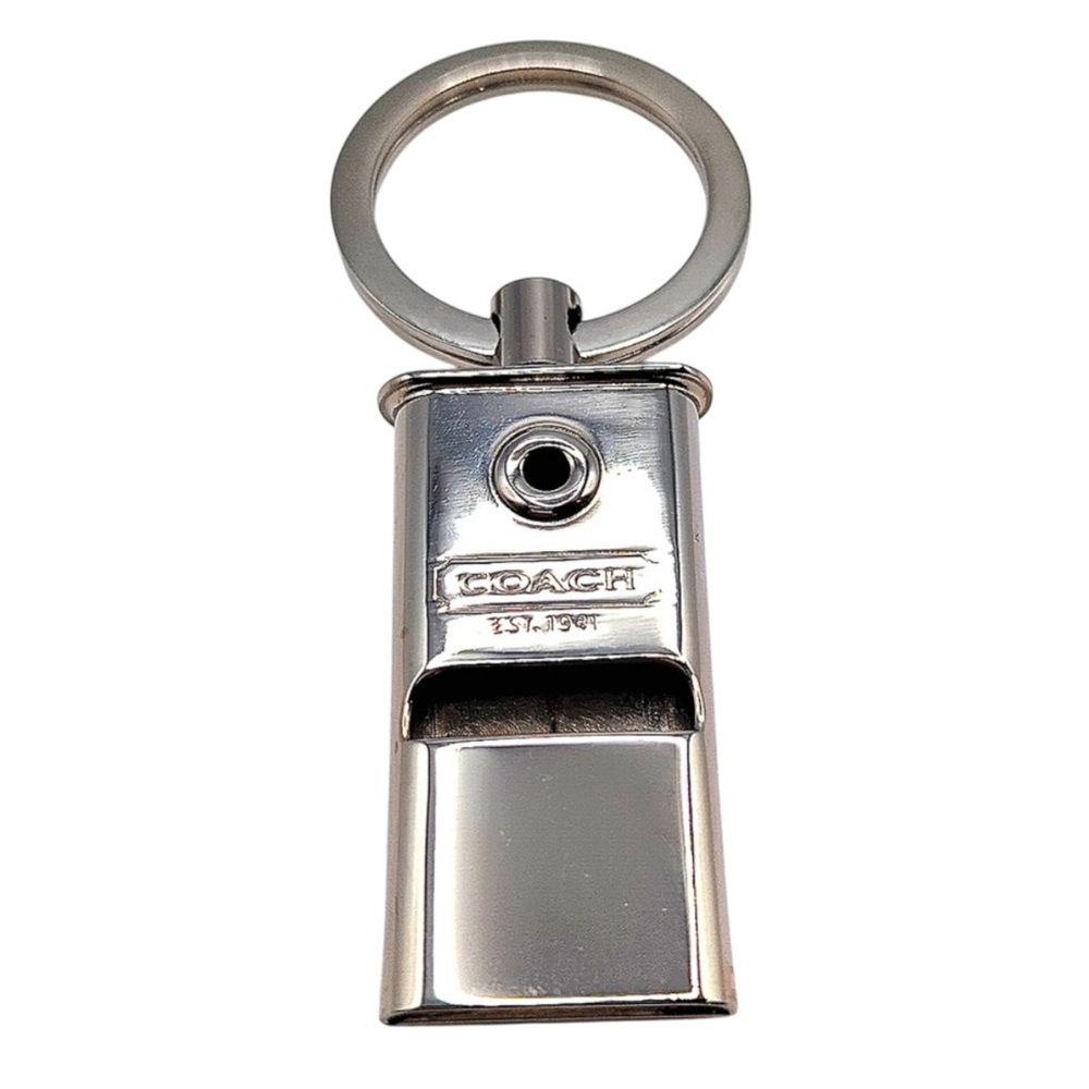 Vintage Coach Silver Metal Whistle Key Ring, NWOT
